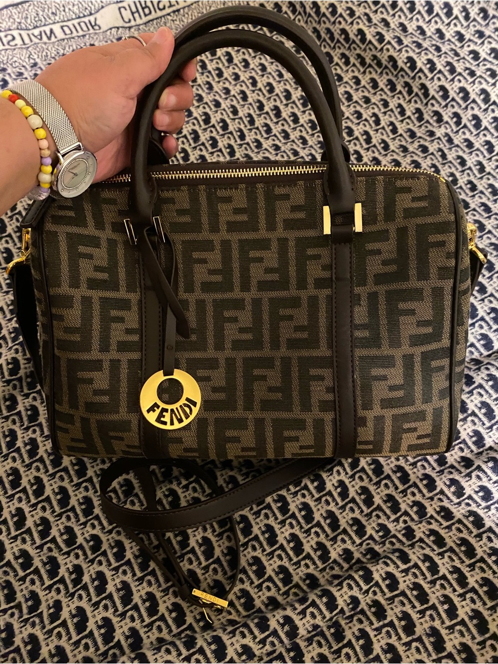Fendi Inspired Monogram Canvas Satchel Bag